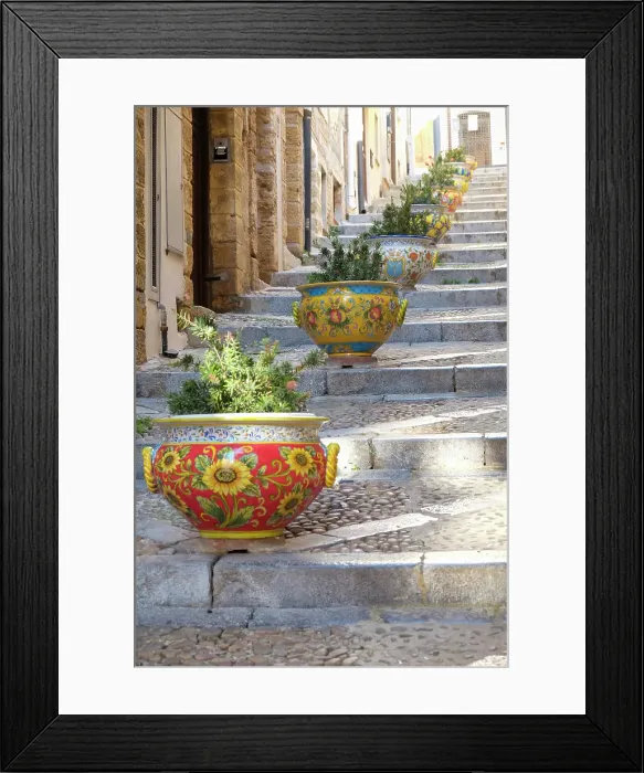 Framed Print : Cefalu, Sicily. Colorful pots.(Editorial Use Only) Framed Print : Cefalu, Sicily. Colorful pots.(Editorial Use Only)
