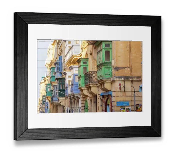 Framed Print : Malta, Valletta. Street scenes. Buildings with many bay windows. (Editorial Use Only) Framed Print : Malta, Valletta. Street scenes. Buildings with many bay windows. (Editorial Use Only)