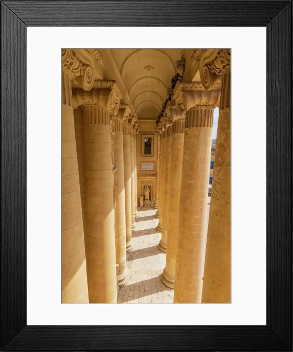 Framed Print : Malta, Mosta. The Sanctuary Basilica of the Assumption of Our Lady, or Rotunda of Mosta, 17th century Catholic church. Ionic columns