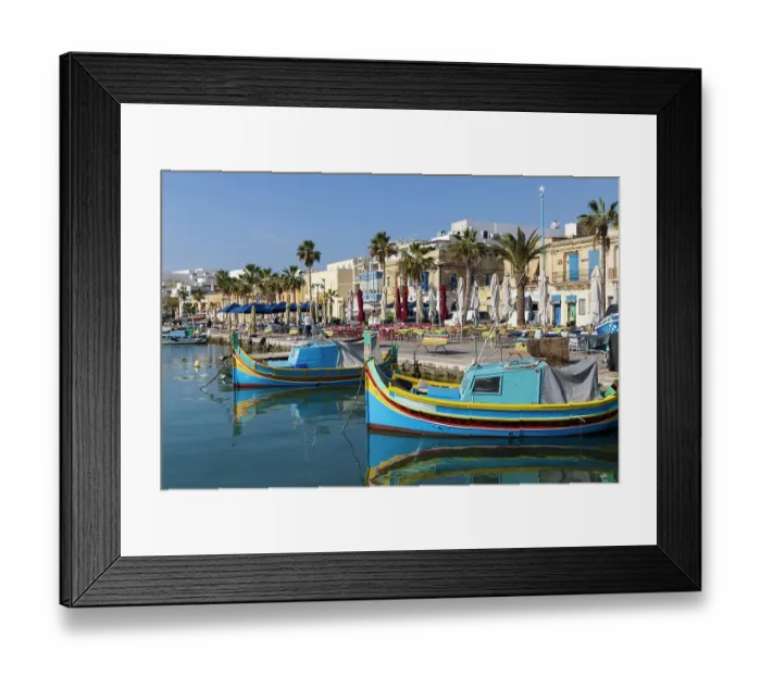 Framed Print : Malta, Marsaxlokk. Marsaxlokk harbor. Luzzijiet, plural of luzzu, colorful traditional Maltese fishing boats Framed Print : Malta, Marsaxlokk. Marsaxlokk harbor. Luzzijiet, plural of luzzu, colorful traditional Maltese fishing boats