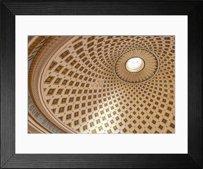 Framed Print : Malta, Mosta. The Sanctuary Basilica of the Assumption of Our Lady, or Rotunda of Mosta, 17th century Catholic church. View of the dome. Third-largest unsupported dome in the world. (Editorial Use Only)