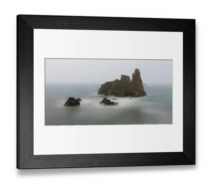 Framed Print : Spain. Ocean sea stack on misty coastline Framed Print : Spain. Ocean sea stack on misty coastline