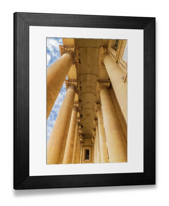 Framed Print : Malta, Mosta. The Sanctuary Basilica of the Assumption of Our Lady, or Rotunda of Mosta, 17th century Catholic church. Ionic columns from below