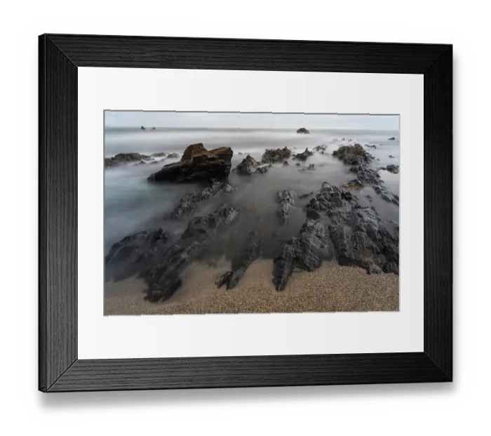Framed Print : Spain, Playa de Portizuelo. Rock formations on ocean shore Framed Print : Spain, Playa de Portizuelo. Rock formations on ocean shore