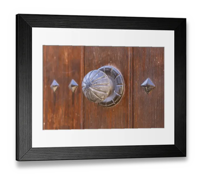 Framed Print : Albaicin, Province of Granada, Andalusia, Spain. Metal knob on an old wooden door