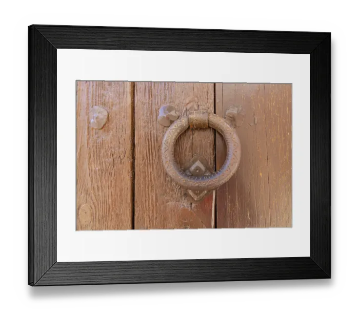 Framed Print : Albaicin, Granada, Province of Granada, Andalusia, Spain. Old iron knocker on a painted wooden door