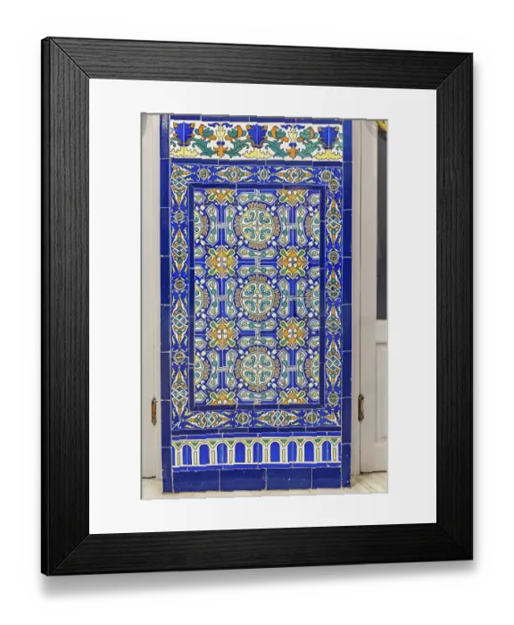 Framed Print : Albaicin, Granada, Province of Granada, Andalusia, Spain. Colorful decorative tiles on a building in Granada