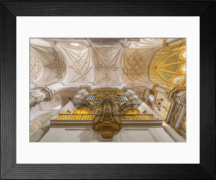 Framed Print : Albaicin, Granada, Province of Granada, Andalusia, Spain. April 26, 2023. Organ and ceiling in the Granada Cathedral. Editorial Use Only