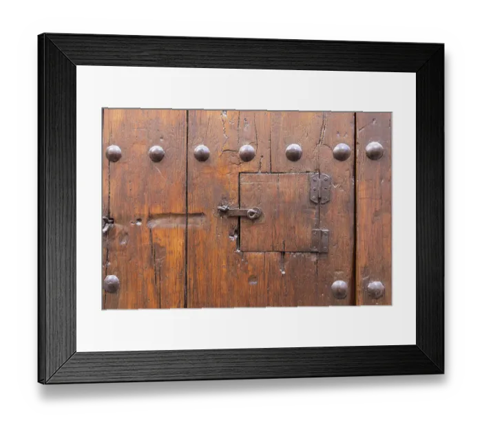 Framed Print : Albaicin, Province of Granada, Andalusia, Spain. Peep hole on an old wooden door