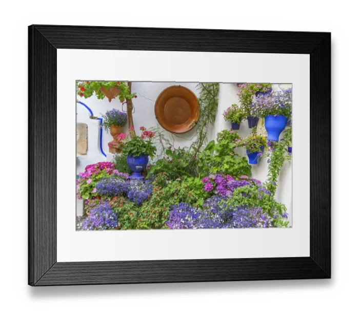 Framed Print : Centro District, Cordoba, Cordoba Province, Andalusia, Spain. May 2, 2023. Courtyard garden of a home in Cordoba. Editorial Use Only