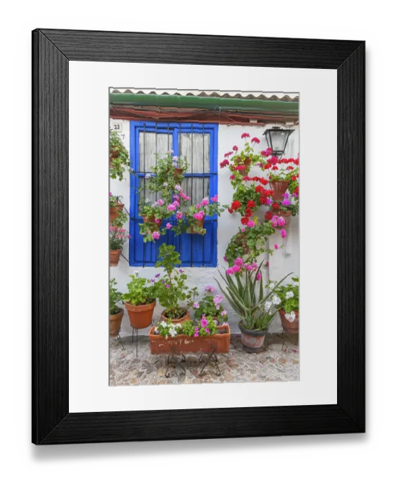 Framed Print : Centro District, Cordoba, Cordoba Province, Andalusia, Spain. May 2, 2023. Courtyard garden of a home in Cordoba. Editorial Use Only Framed Print : Centro District, Cordoba, Cordoba Province, Andalusia, Spain. May 2, 2023. Courtyard garden of a home in Cordoba. Editorial Use Only