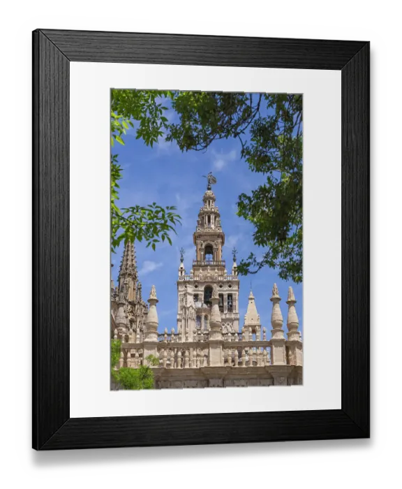 Framed Print : Casco Antiguo, Seville, Seville Province, Andalusia, Spain. Bell tower of the Seville Cathedral