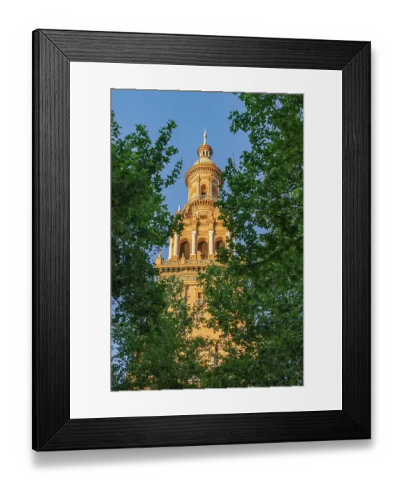 Framed Print : Casco Antiguo, Seville, Seville Province, Andalusia, Spain. Tower in the Spanish Plaza of Seville