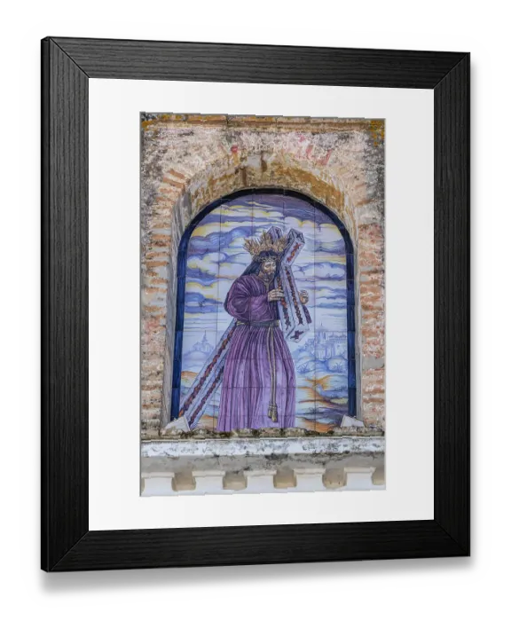 Framed Print : Arcos de la Frontera, Seville Province, Andalusia, Spain. Tile mural of Jesus Christ carrying the cross. (Editorial Use Only) Framed Print : Arcos de la Frontera, Seville Province, Andalusia, Spain. Tile mural of Jesus Christ carrying the cross. (Editorial Use Only)