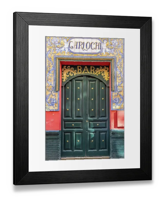 Framed Print : Casco Antiguo, Seville, Andalusia, Spain. Door of the Bar Garlochi. (Editorial Use Only)