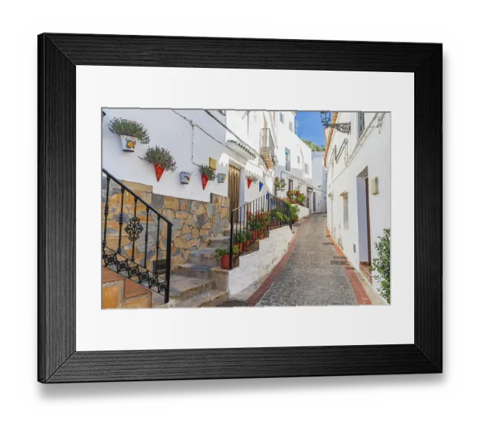 Framed Print : Casares, Malaga, Andalusia, Spain. A narrow alley in Casares, Andalusia Framed Print : Casares, Malaga, Andalusia, Spain. A narrow alley in Casares, Andalusia