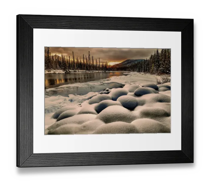 Framed Print : Sunrise snow pillows. Bow River, Canada