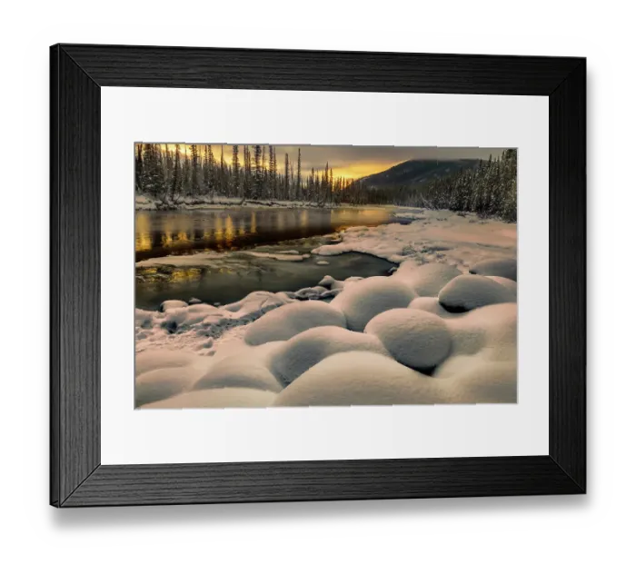 Framed Print : Sunrise snow pillows, Bow River, Canada Framed Print : Sunrise snow pillows, Bow River, Canada