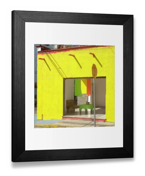Framed Print : Playa del Carmen, Mexico. Bight yellow cafe on the street Framed Print : Playa del Carmen, Mexico. Bight yellow cafe on the street