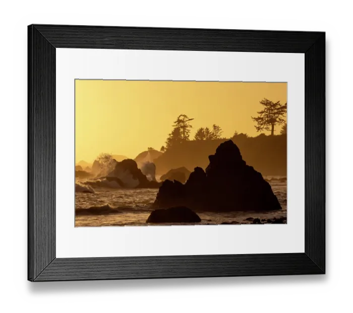 Framed Print : USA, California, Crescent City. Seastack along coastline at sunset
