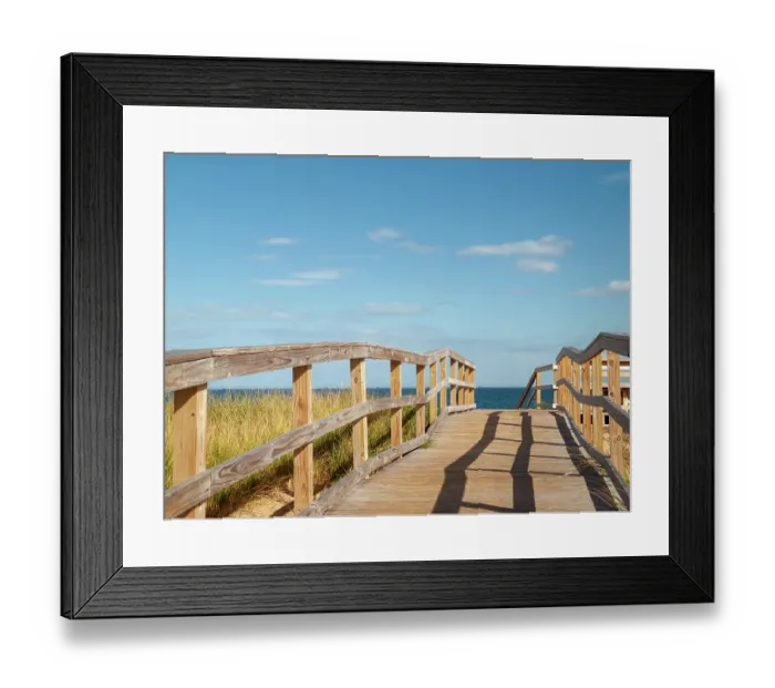 Framed Print : USA, Massachusetts, Newburyport. Parker River National Wildlife Refuge, Boardwalk over dunes on Plum Island