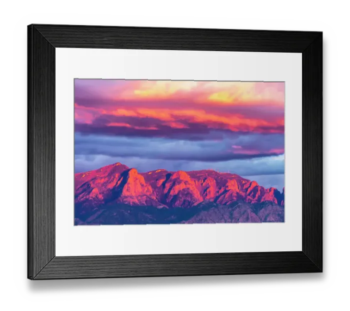 Framed Print : USA, New Mexico, Sandia Mountains. Mountains and clouds at sunset