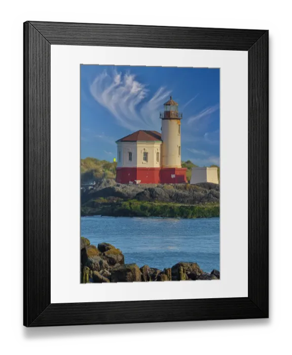 Framed Print : USA, Oregon, Bandon. Coquille River Lighthouse along the Pacific Coastline Framed Print : USA, Oregon, Bandon. Coquille River Lighthouse along the Pacific Coastline