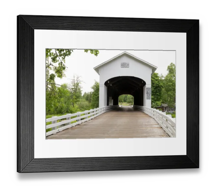 Framed Print : USA, Oregon, Lane County, Jasper Place Road, Fall Creek. Pengra Covered Bridge. 120 Foot Howe Truss Structure