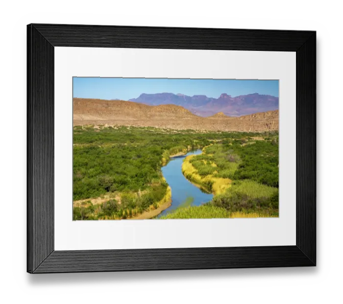 Framed Print : USA, Texas, Big Bend National Park. Landscape with Rio Grande River and Chisos Mountains Framed Print : USA, Texas, Big Bend National Park. Landscape with Rio Grande River and Chisos Mountains