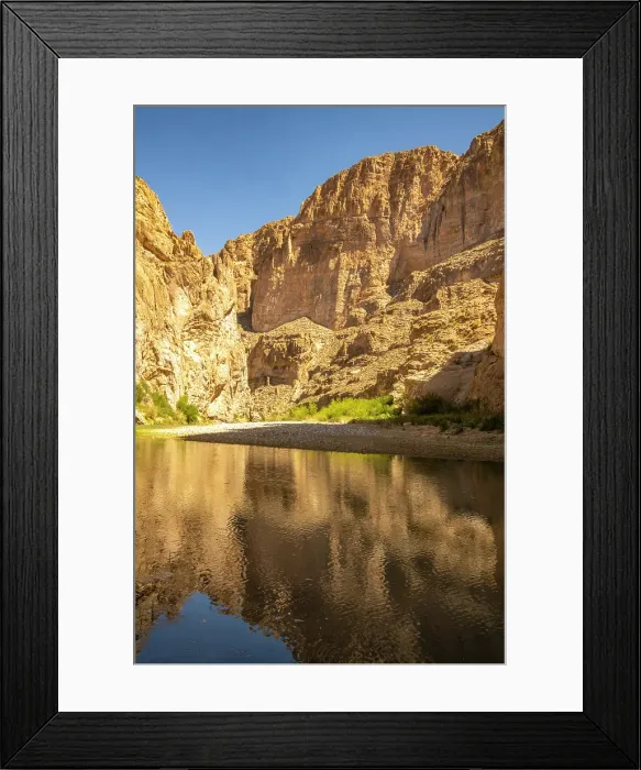 Framed Print : USA, Texas, Big Bend National Park. Chisos Mountains and Rio Grande River reflection