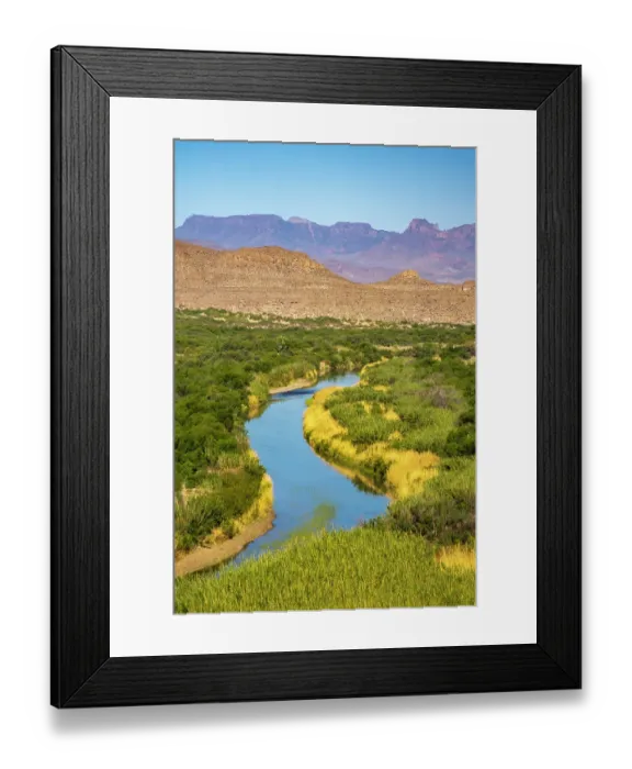 Framed Print : USA, Texas, Big Bend National Park. Chisos Mountains and Rio Grande River Framed Print : USA, Texas, Big Bend National Park. Chisos Mountains and Rio Grande River