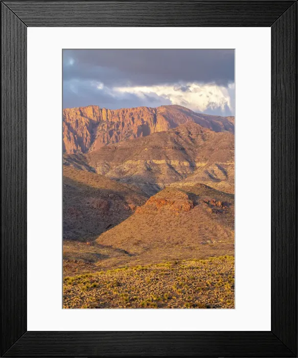 Framed Print : USA, Texas, Big Bend National Park. Chisos Mountains at sunset