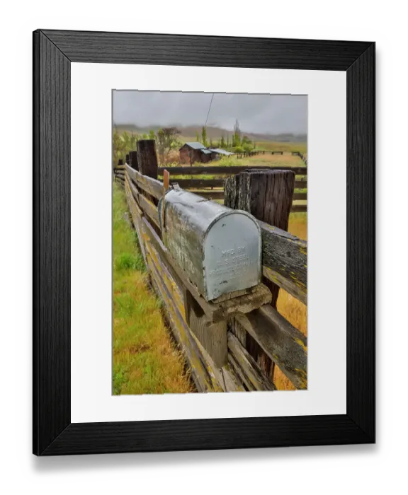 Framed Print : USA, Washington State. Columbia Hills State Park with barn and fence line. (Editorial Use Only)