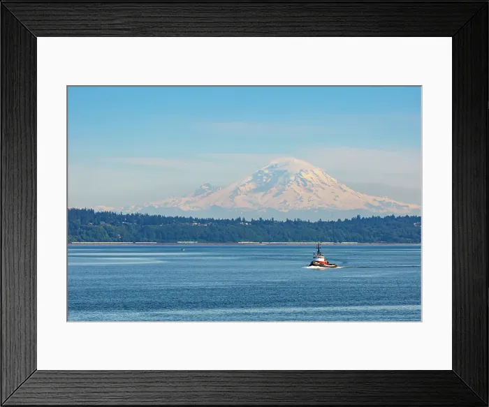 Framed Print : Seattle and Mount Rainier view from Kingston, Washington State, USA Framed Print : Seattle and Mount Rainier view from Kingston, Washington State, USA