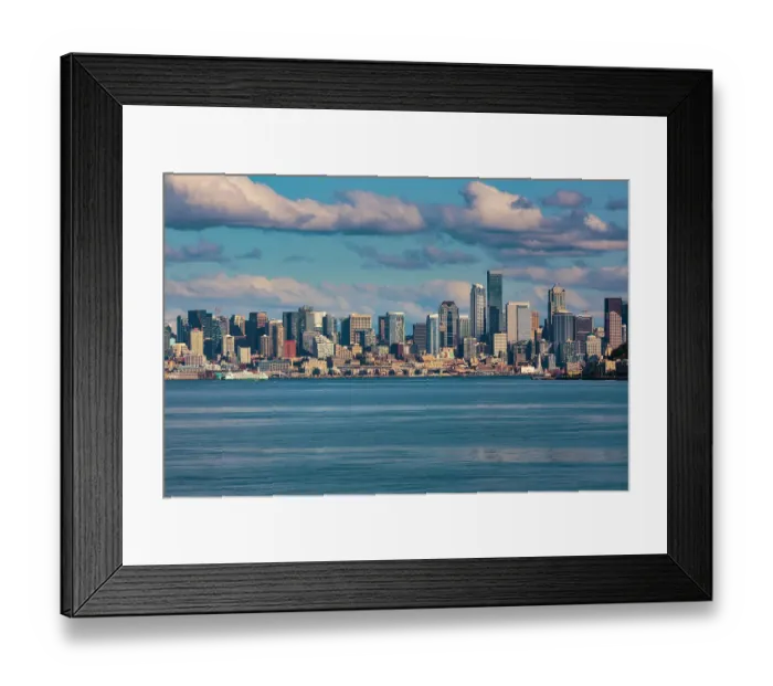 Framed Print : Seattle skyline from Puget Sound, Washington State, USA Framed Print : Seattle skyline from Puget Sound, Washington State, USA
