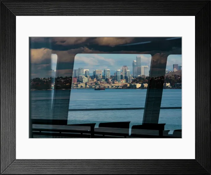 Framed Print : Ferry window views of the Seattle waterfront, Washington State, USA Framed Print : Ferry window views of the Seattle waterfront, Washington State, USA