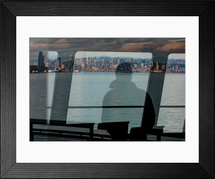 Framed Print : Ferry window views of the Seattle waterfront, Washington State, USA Framed Print : Ferry window views of the Seattle waterfront, Washington State, USA
