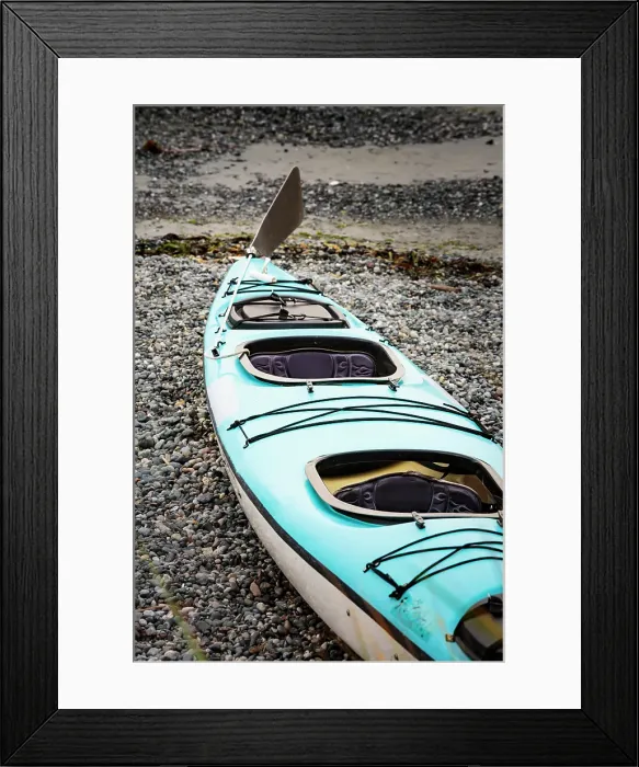 Framed Print : Sea kayak on the shore of Bowman Bay, Deception Pass State Park, Washington State, USA Framed Print : Sea kayak on the shore of Bowman Bay, Deception Pass State Park, Washington State, USA