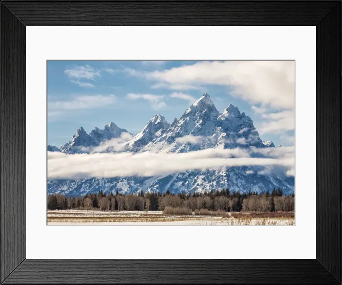 Framed Print : USA, Wyoming, Jackson. Grand Teton National Park, Grand Teton and other peaks emerge from the clouds