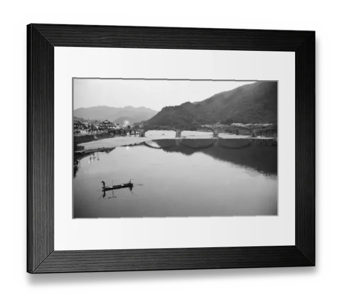 Framed Print : Asia, Japan, Iwakuni. Fishermen and historic bridge