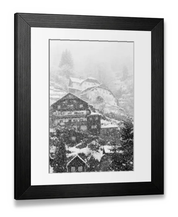 Framed Print : Europe, Austria, Hallstat. Town detail in the snow Framed Print : Europe, Austria, Hallstat. Town detail in the snow