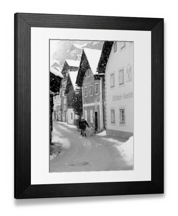 Framed Print : Europe, Austria, Hallstat. Snowy street Framed Print : Europe, Austria, Hallstat. Snowy street