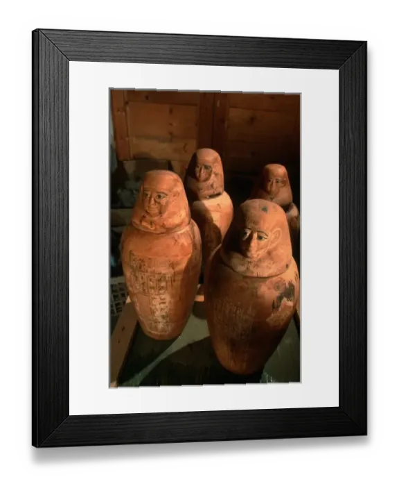 Framed Print : Egypt, 26th dynasty Canopic jars found in Abu Sir, Tomb of Iufaa, Dr. Zahi Hawass Framed Print : Egypt, 26th dynasty Canopic jars found in Abu Sir, Tomb of Iufaa, Dr. Zahi Hawass