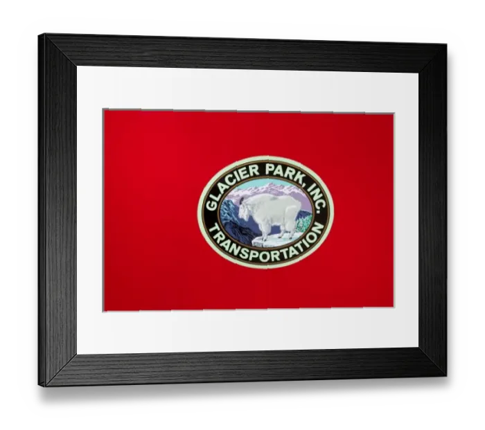 Framed Print : USA, Montana, Glacier National Park, Vintage touring coach or Jammer at Lake McDonald Framed Print : USA, Montana, Glacier National Park, Vintage touring coach or Jammer at Lake McDonald