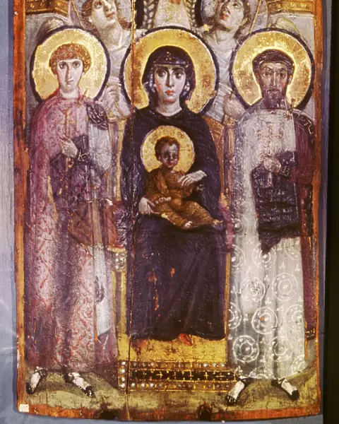 Icon of Mary and saints Theodoros and Georgios with angels. 6th cent. St Catherines Monastery