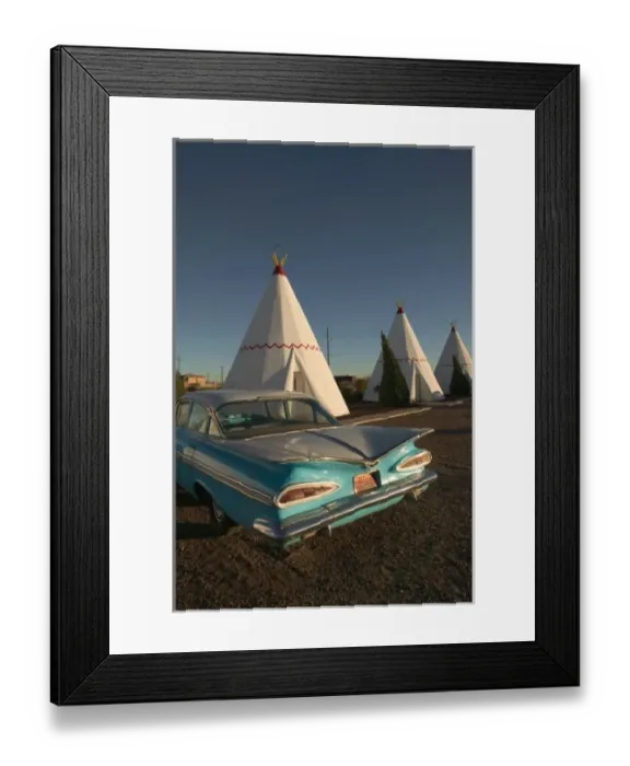 Framed Print : NA, USA, Arizona, Holbrook Route 66, Wigwam Motel, concrete teepees and 1959 Cheverolet Framed Print : NA, USA, Arizona, Holbrook Route 66, Wigwam Motel, concrete teepees and 1959 Cheverolet