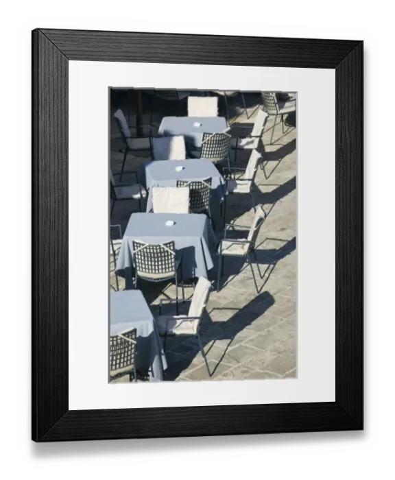 Framed Print : Montenegro, Budva. Budva Old Town / Stari Grad, Cafe Tables and Chairs Framed Print : Montenegro, Budva. Budva Old Town / Stari Grad, Cafe Tables and Chairs