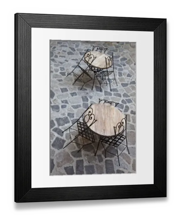 Framed Print : Italy, Sardinia, Castelsardo. Cafe tables Framed Print : Italy, Sardinia, Castelsardo. Cafe tables