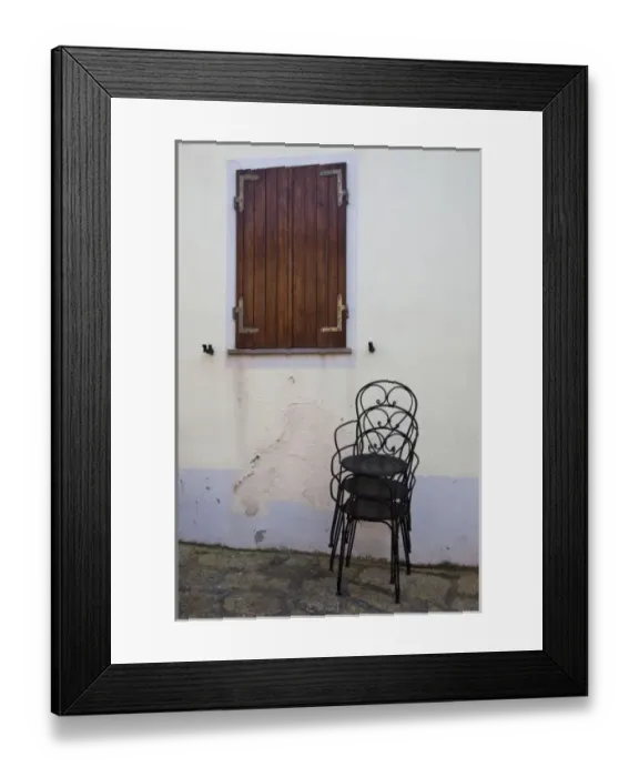 Framed Print : Italy, Sardinia, Castelsardo. Cafe chairs Framed Print : Italy, Sardinia, Castelsardo. Cafe chairs