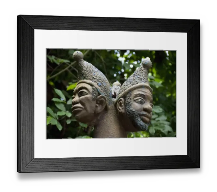 Framed Print : Statue of 3-headed voodoo deity in Sacred Forest of Kapasse, Ouidah, Benin Framed Print : Statue of 3-headed voodoo deity in Sacred Forest of Kapasse, Ouidah, Benin